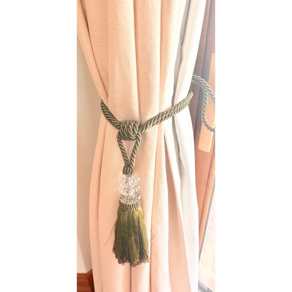 NWT Berkshire Curtain Tieback Tassel Olive Green Gold Crystal Accent